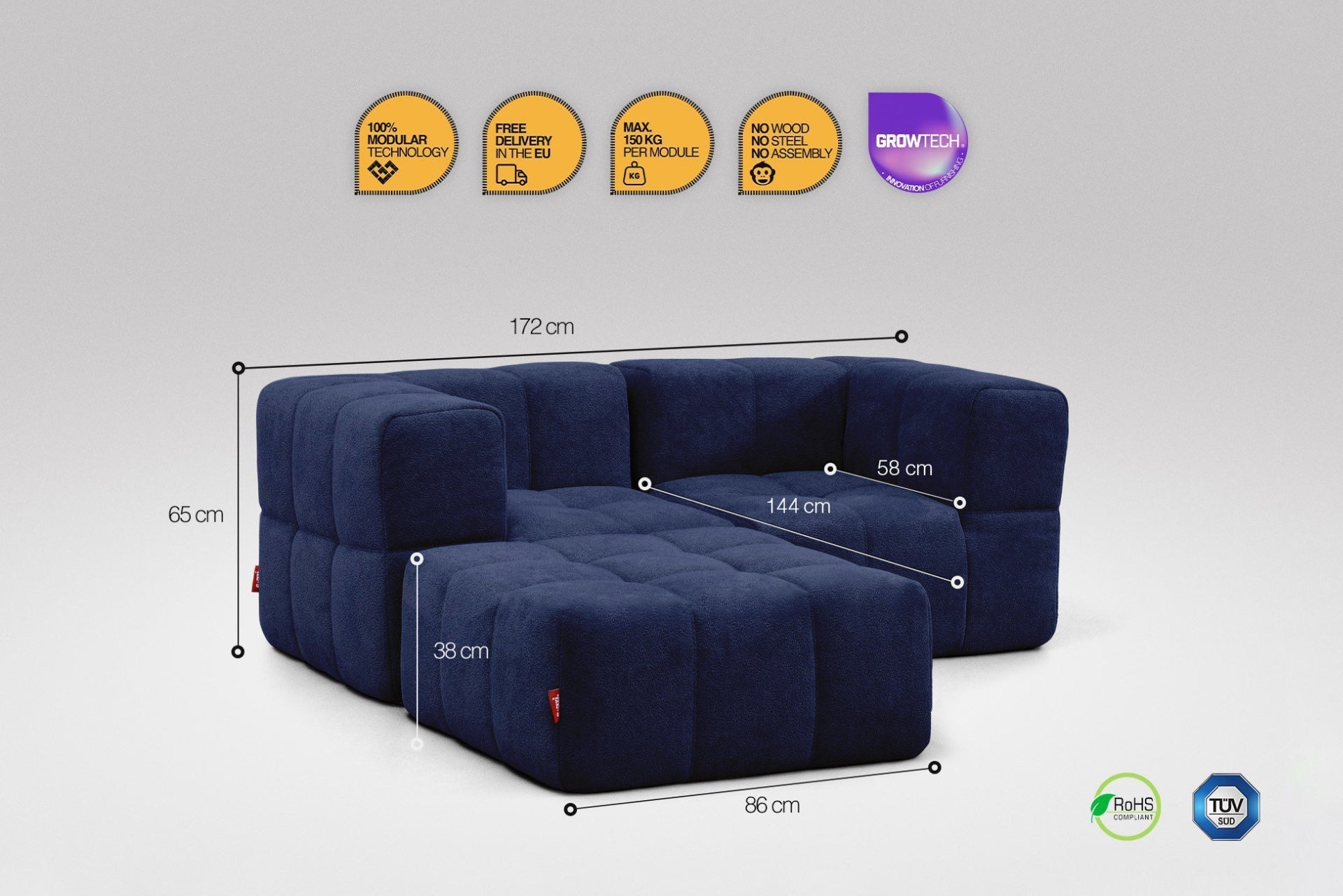 3 Teiliges Modulares Sofa – Blau-2