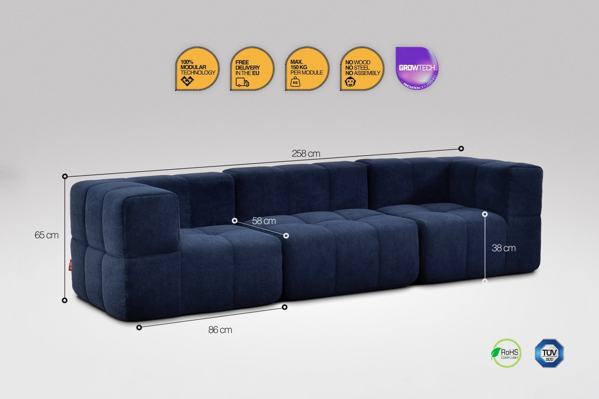 3 Teiliges Modulares Sofa – Blau