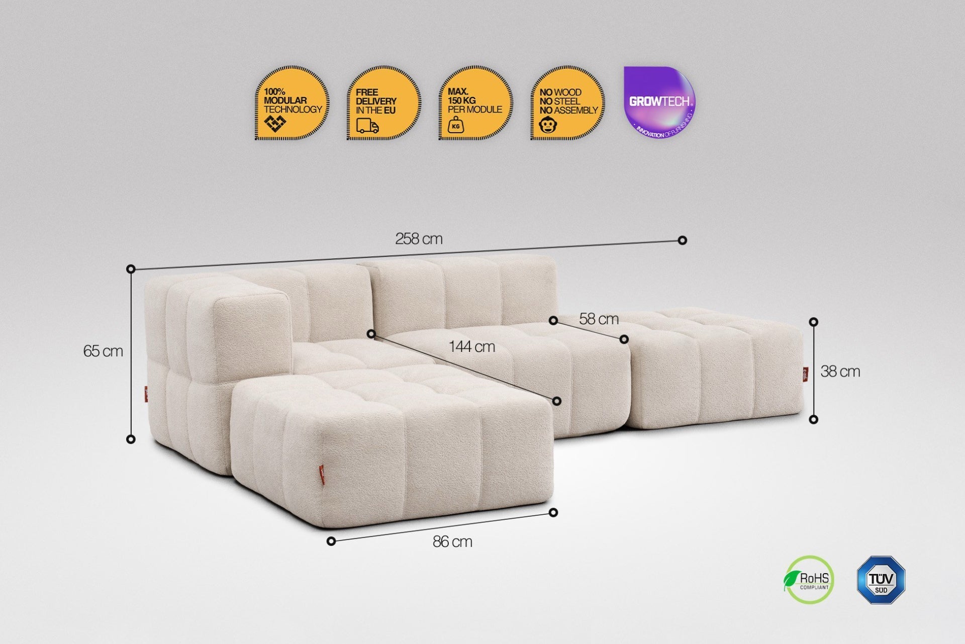 4 Teiliges Modulares Sofa – Beige-2