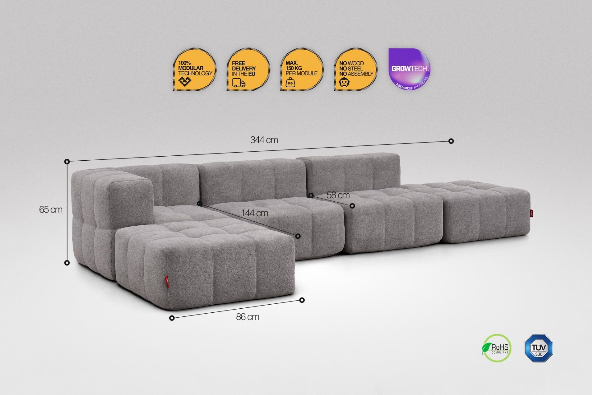 5 Teiliges Modulares Sofa – Grau-2