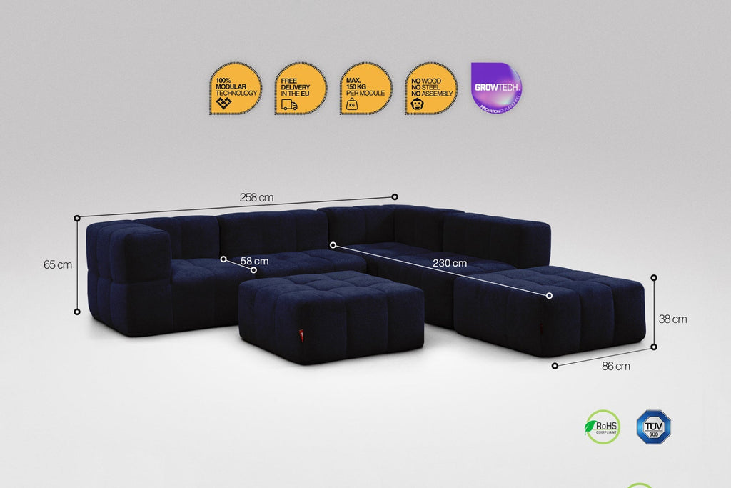 6 Teiliges Modulares Sofa – Blau-2