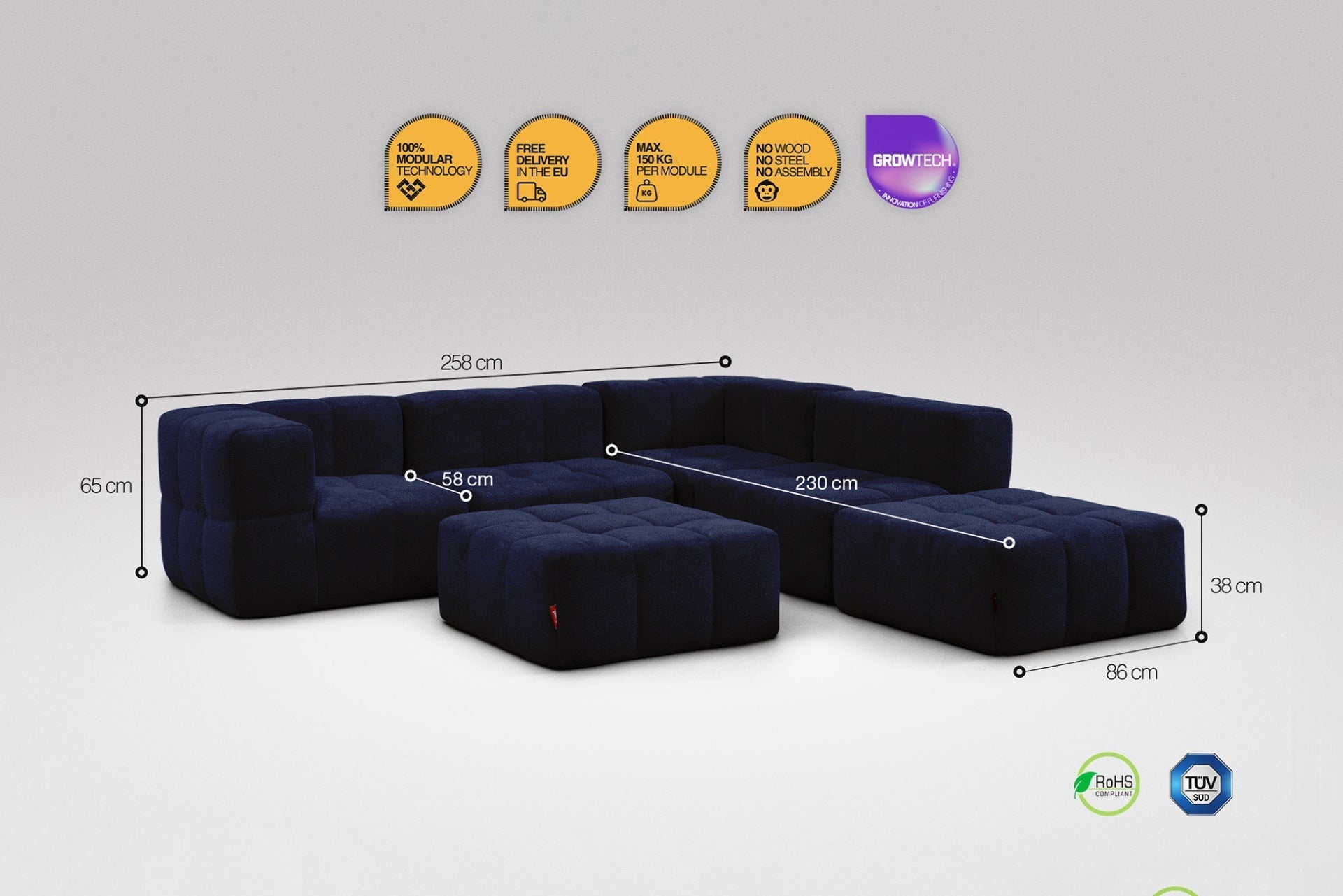 6 Teiliges Modulares Sofa – Blau-2