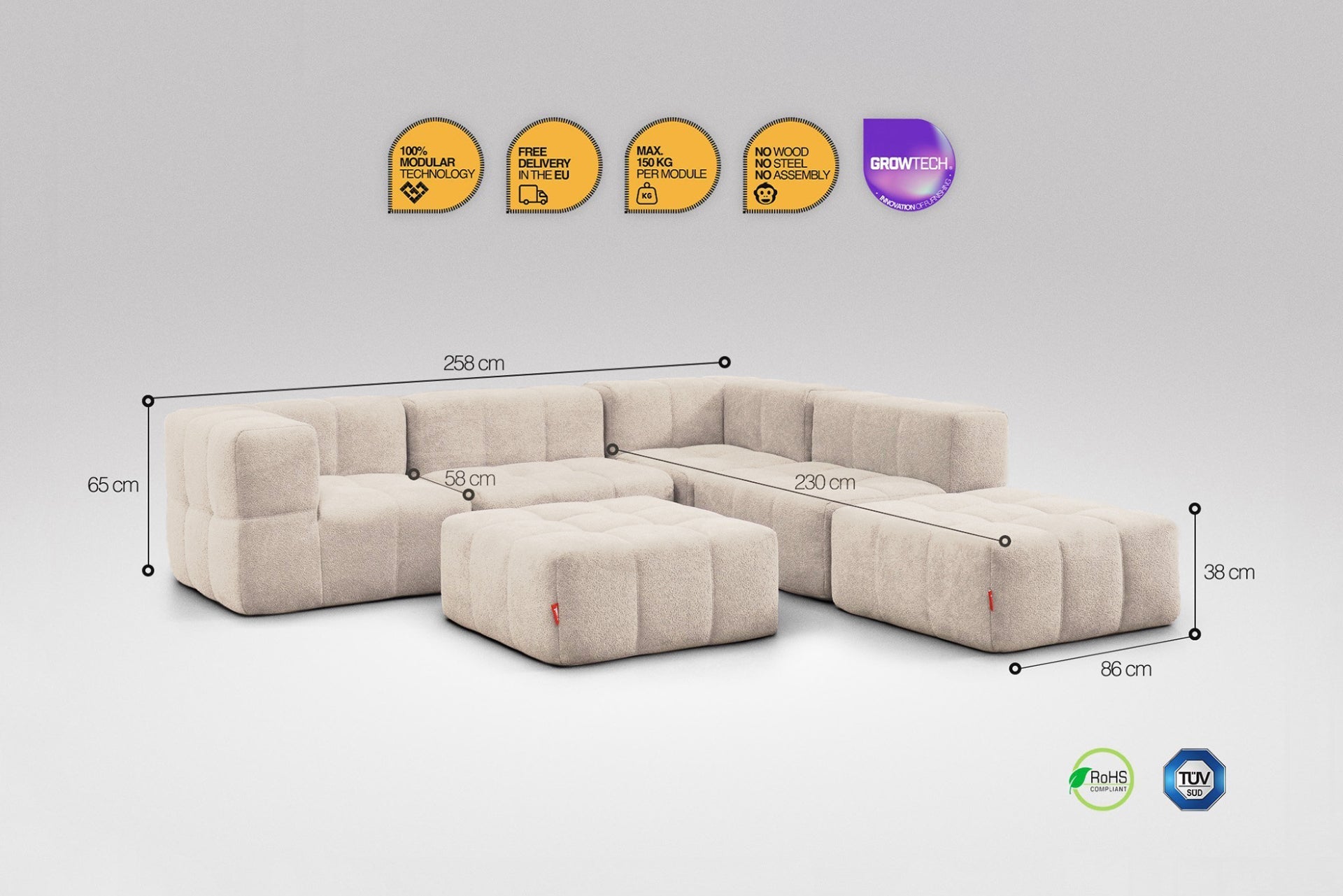 6 Teiliges Modulares Sofa – Beige-2