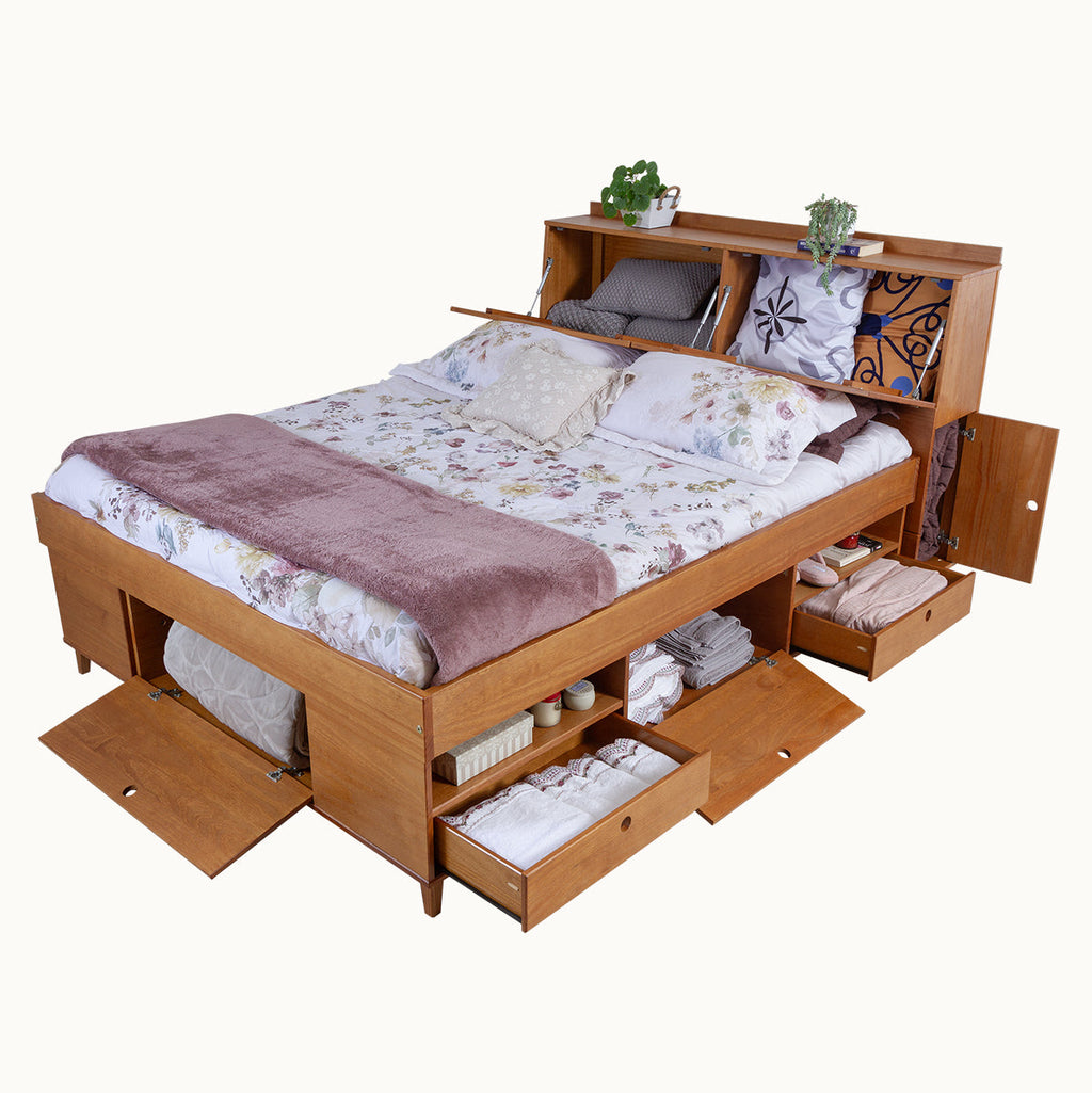 Set AMALFI: Bett mit Bettkasten + Kopfteil mit Stauraum