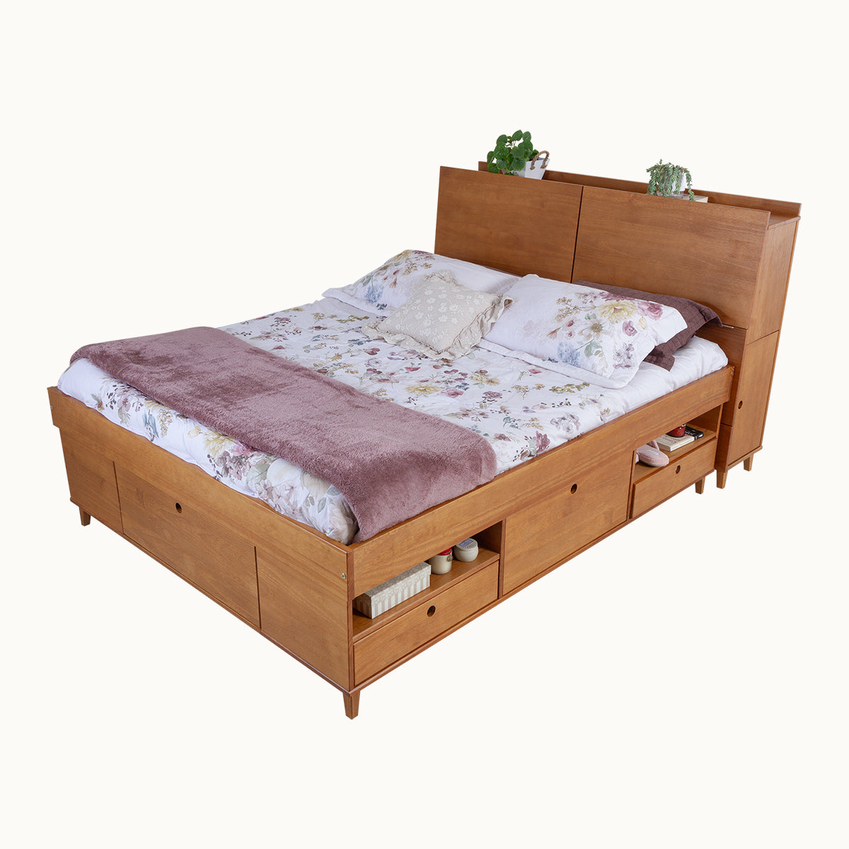 Set AMALFI: Bett mit Bettkasten + Kopfteil mit Stauraum