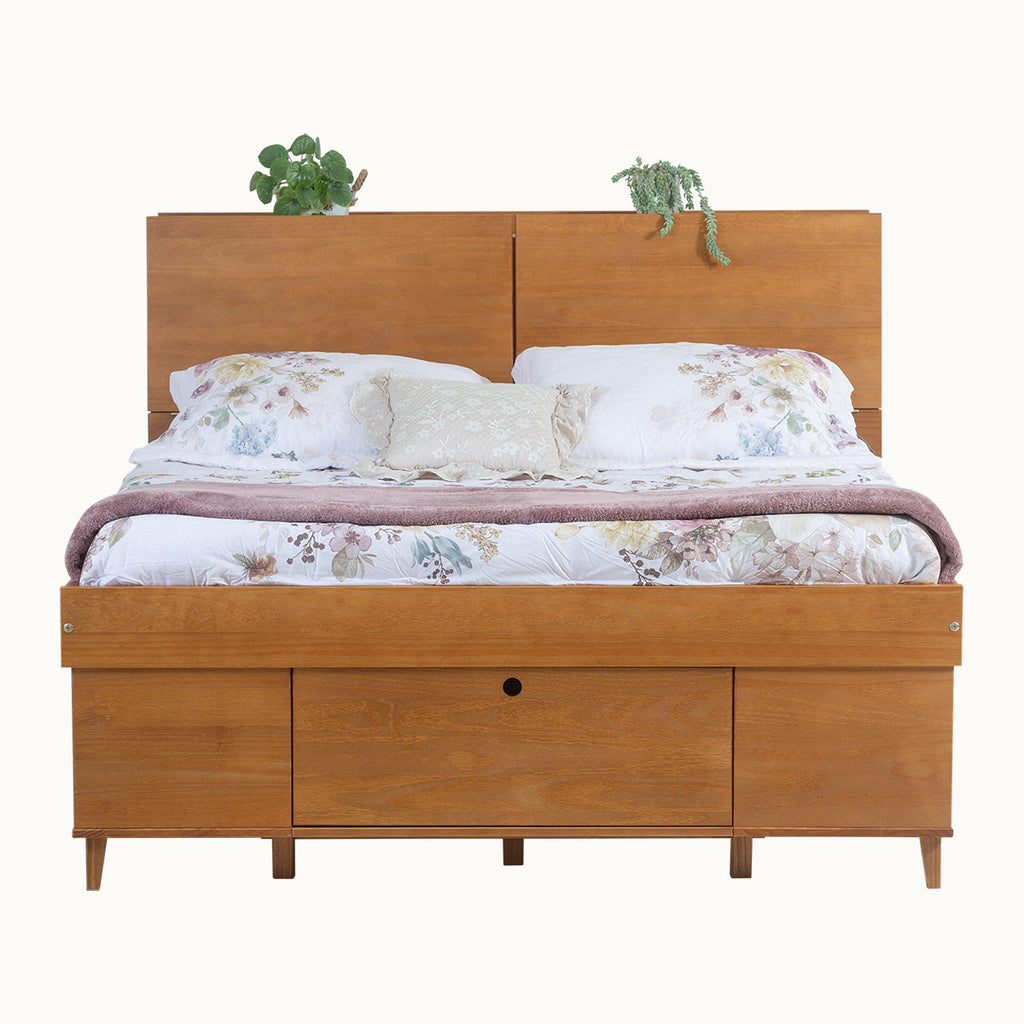 Set AMALFI: Bett mit Bettkasten + Kopfteil mit Stauraum
