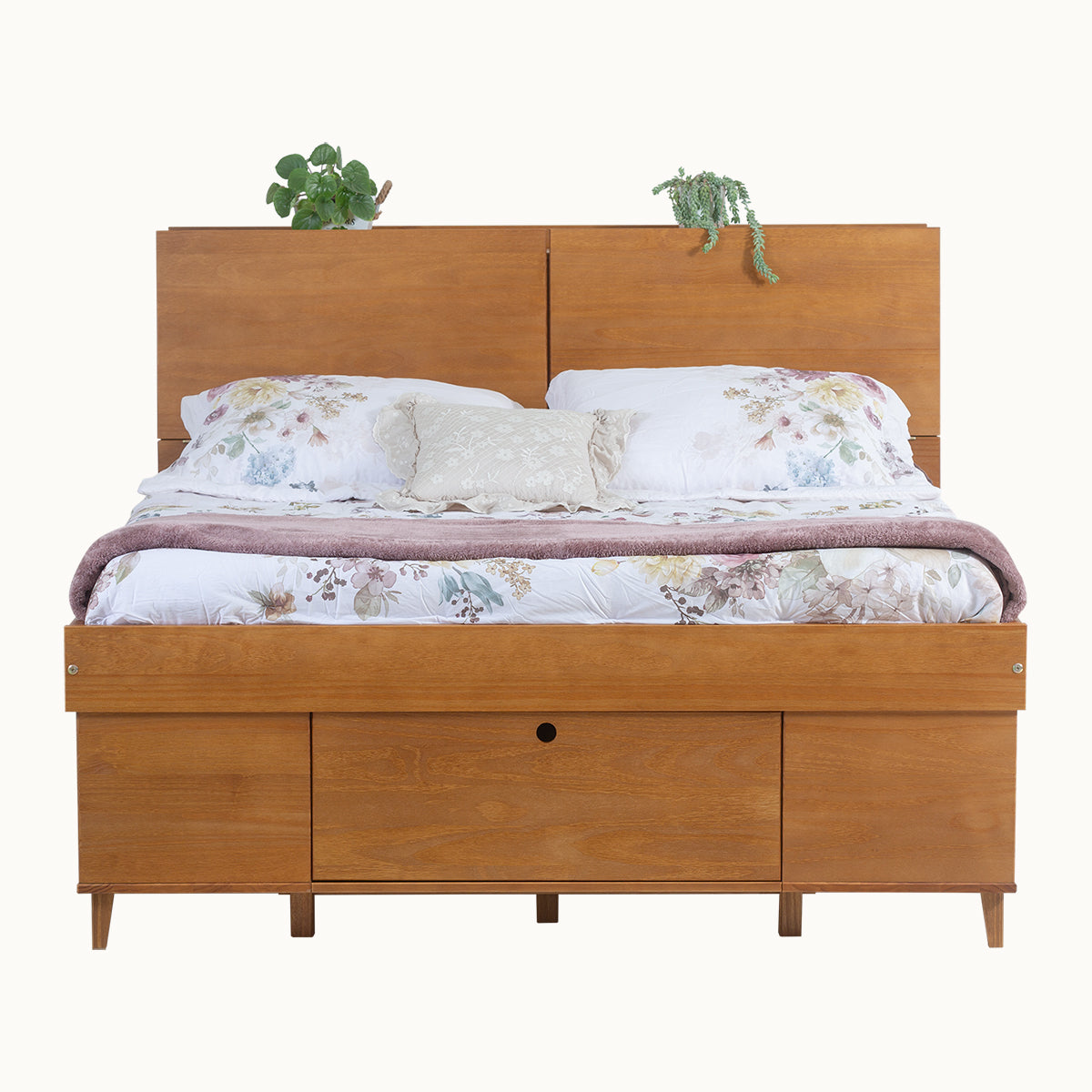 Set AMALFI: Bett mit Bettkasten + Kopfteil mit Stauraum