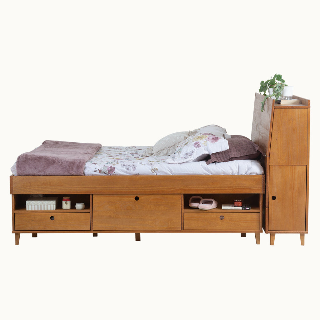 Set AMALFI: Bett mit Bettkasten + Kopfteil mit Stauraum