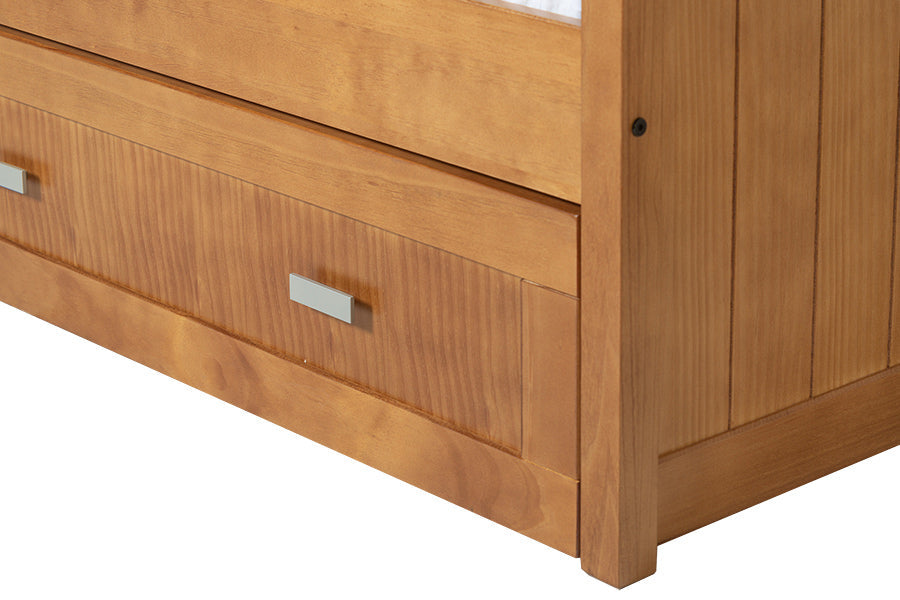 Ausziehbett Einzelbett Modul aus Massivholz – Nussbaum-Optik | Holzbett