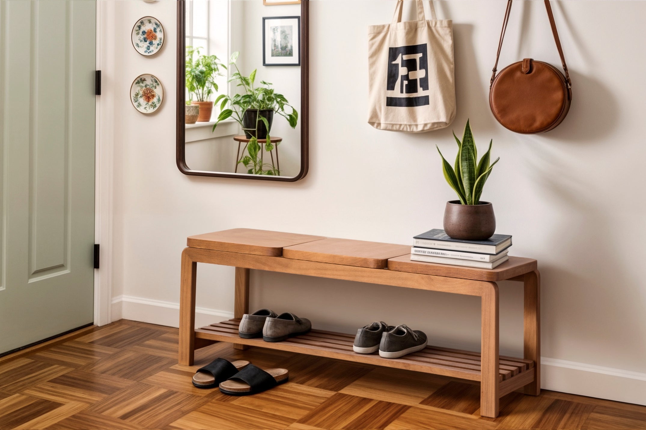 Holzbank Natu – 3 Sitzer Holzbank in Nussbaum-Optik