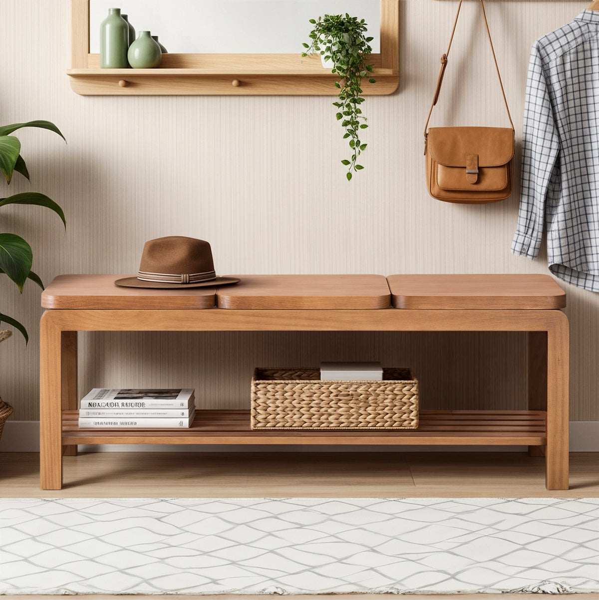 Holzbank Natu – 3 Sitzer Holzbank in Nussbaum-Optik