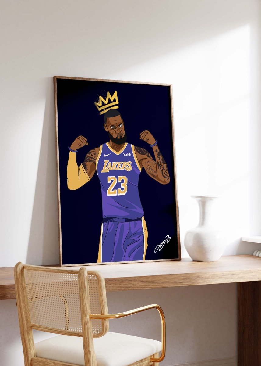Basketball King Poster · Crown Athlete Illustration · Lakers Style Pop Art · Urban Sport Design · Moderne Wandkunst · Print ohne Rahmen