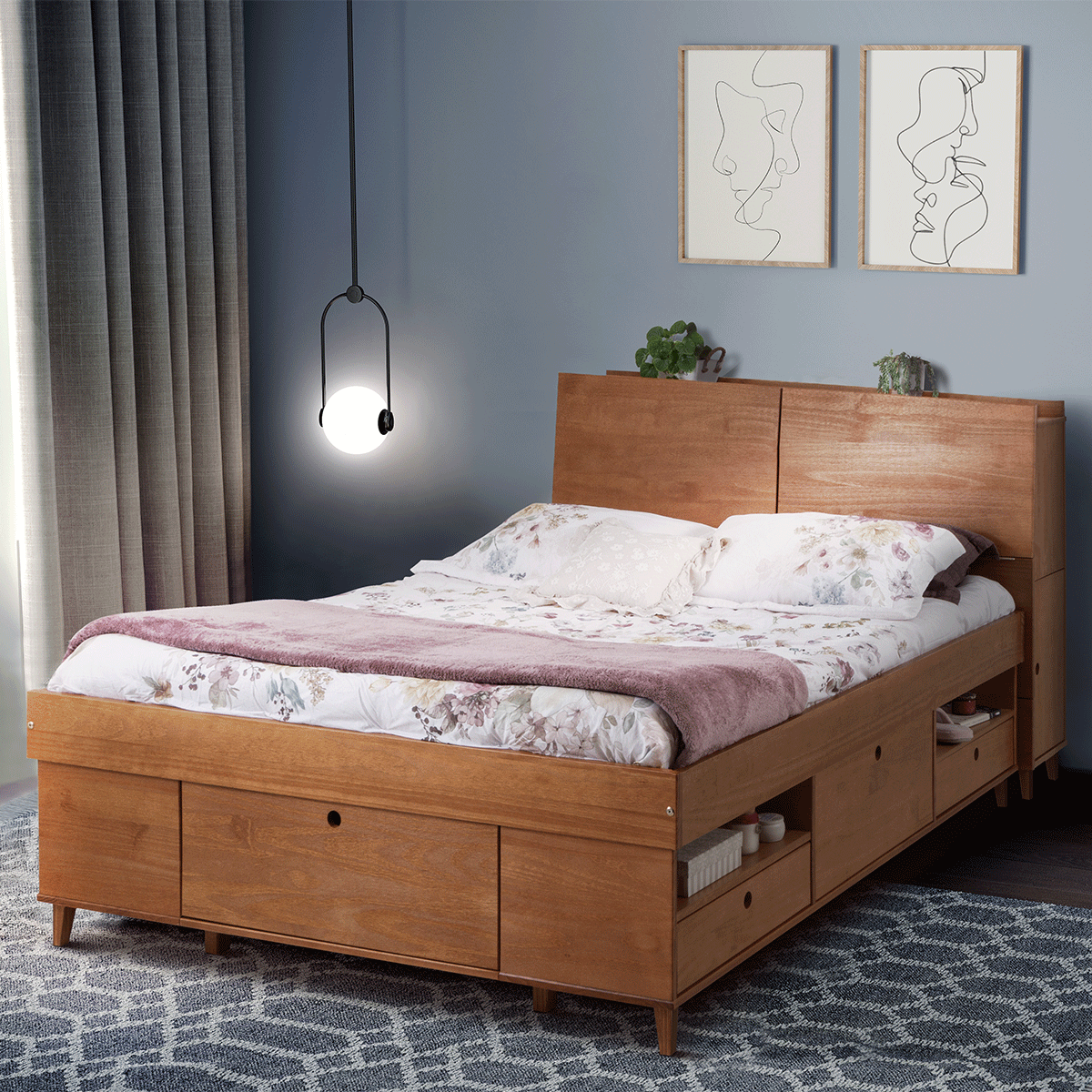 Set AMALFI: Bett mit Bettkasten + Kopfteil mit Stauraum