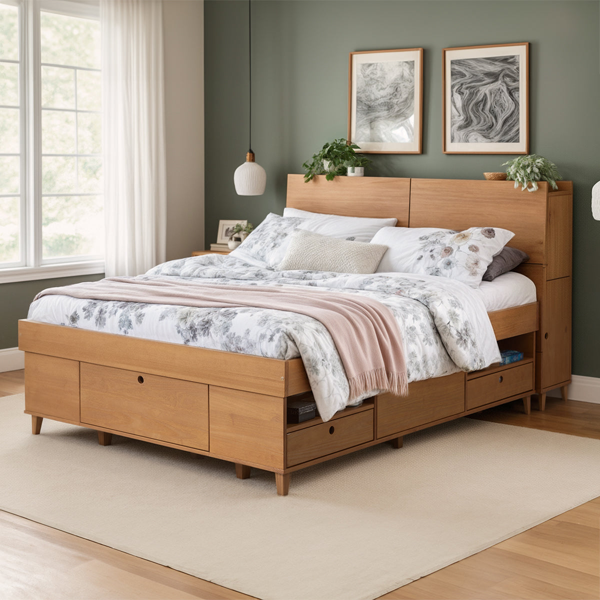 Set AMALFI: Bett mit Bettkasten + Kopfteil mit Stauraum
