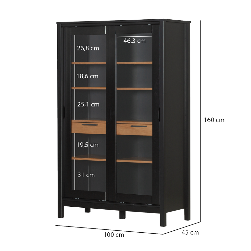 Vitrinenschrank SoHo - Schwarz und Oak