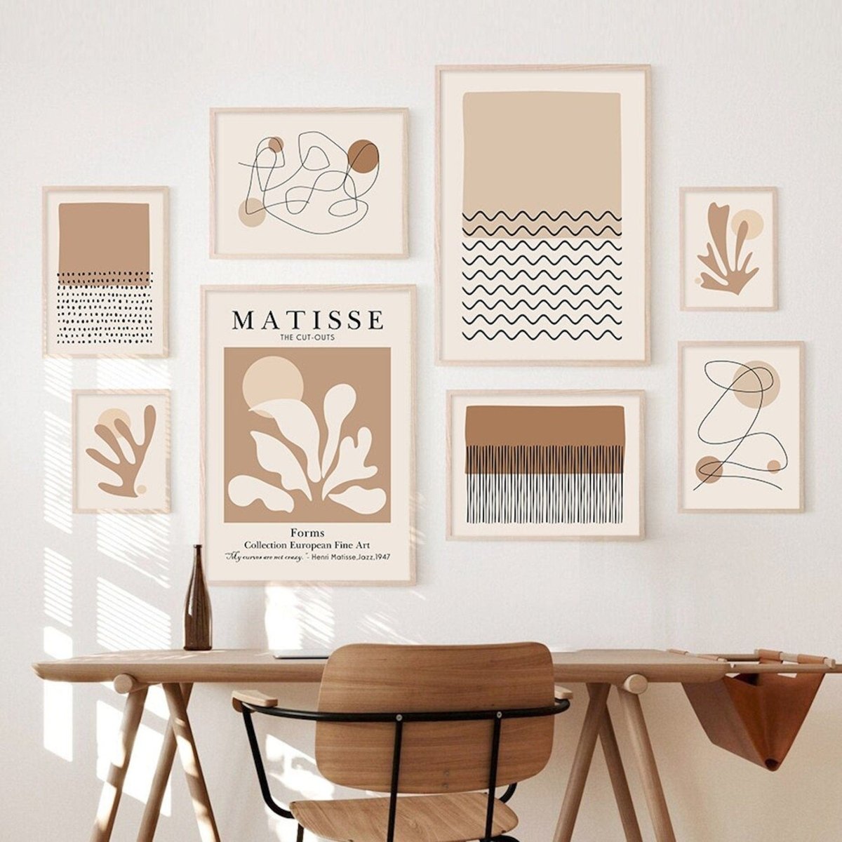 Poster Abstrakte Formen in Beige Braun und Linien Punkt Muster als Deko Print ohne Rahmen