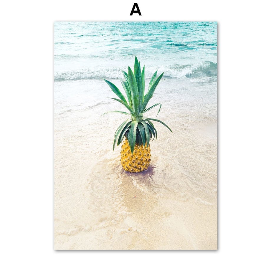 Poster Palmen Strand Muscheln Käfer Surfbretter Ananas · Wandbilder Wohnzimmer & Schlafzimmer ·  Wand Deko · Kunst Druck · ohne Rahmen