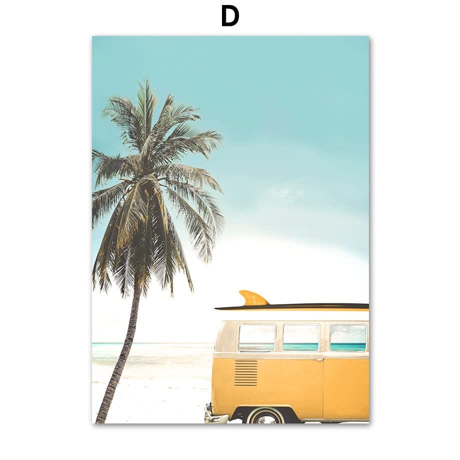 Poster Palmen Strand Muscheln Käfer Surfbretter Ananas · Wandbilder Wohnzimmer & Schlafzimmer ·  Wand Deko · Kunst Druck · ohne Rahmen