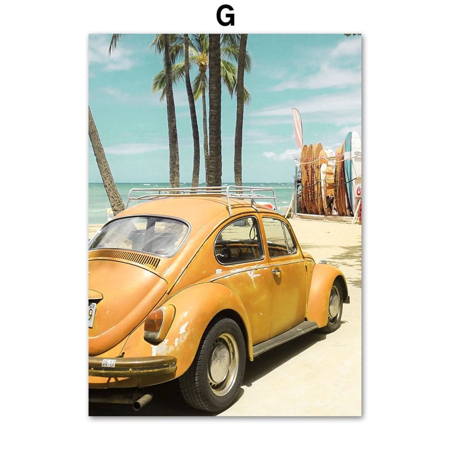 Poster Palmen Strand Muscheln Käfer Surfbretter Ananas · Wandbilder Wohnzimmer & Schlafzimmer ·  Wand Deko · Kunst Druck · ohne Rahmen