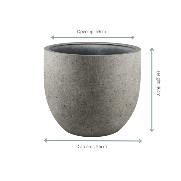 Pflanztopf Grigio New Egg – Natürlicher Beton – D55cm x H46cm – Großer Blumentopf in Betonoptik – Für Innen & überdachte Außenbereiche