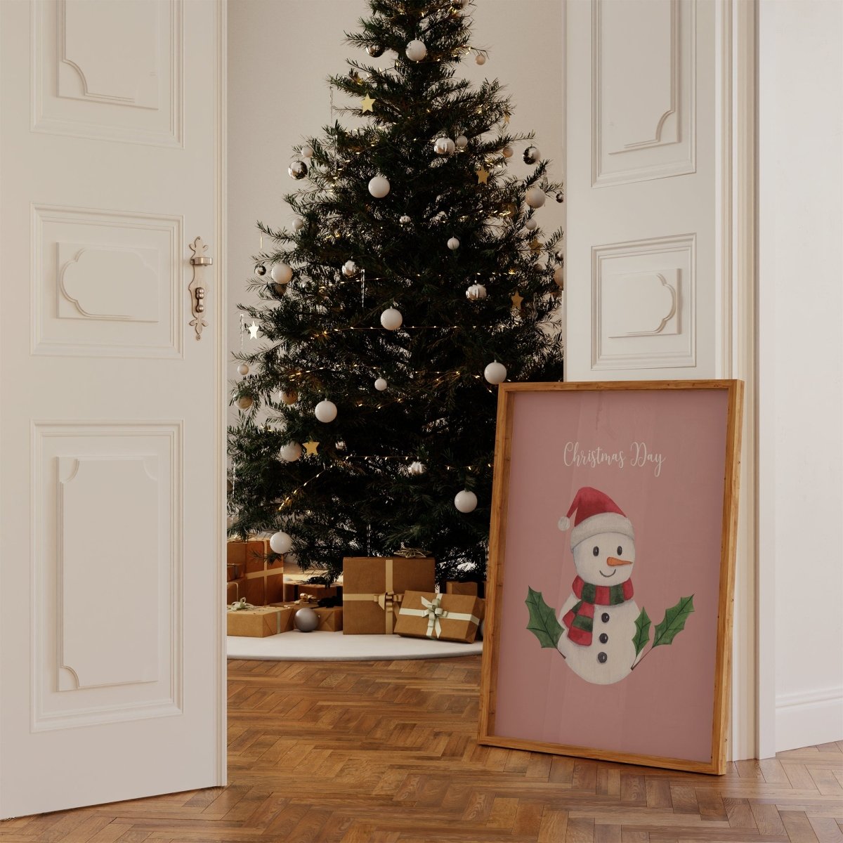Weihnachtsposter Merry Christmas Aquarell · Geschenkidee · Weihnachtsbaum Schneemann Zuckerstange · Wand deko · Deko Print · ohne Rahmen